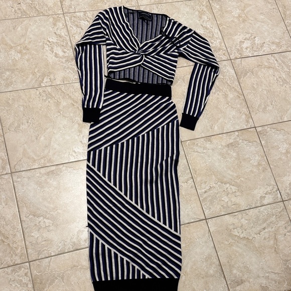 BCBGMaxAzria Dresses & Skirts - Zara Navy and White Striped Twist-Front Top and maxi skirt (set)